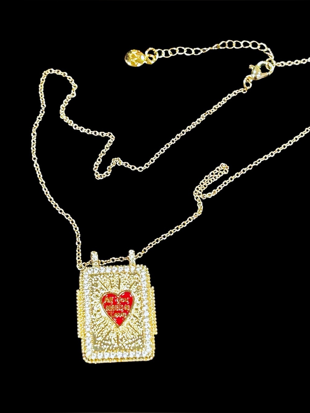 Gold Pendant Necklace w Red Heart “ALL YOU NEED IS LOVE” MAYAMAR New - Picture 2 of 3